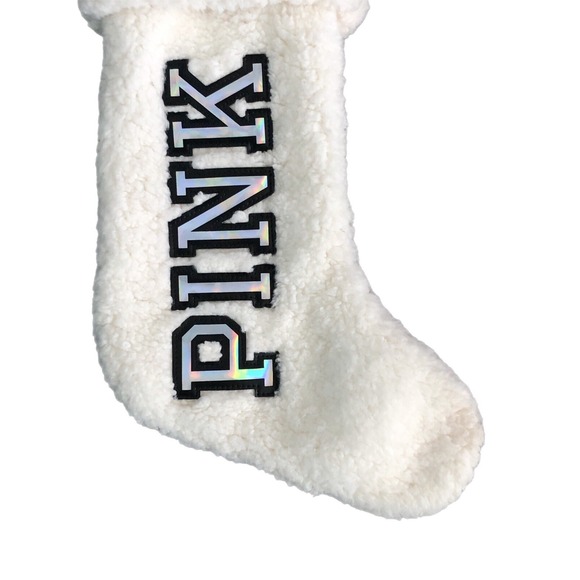 Christmas Victoria's Secret Stocking PINK Holographic Logo White - Picture 2 of 8